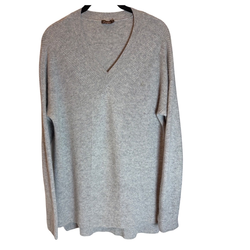 J.McLaughlin Gray 100% Cashmere V-Neck Ribbed Knit Sweater Womens Medium
